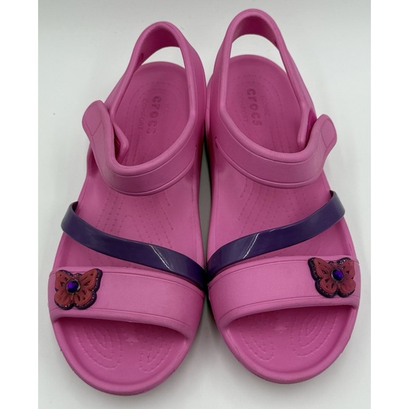 CROCS Other - Crocs Pink & Purple Little Girl Sandals Open Toe J3 Butterfly
